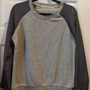 Gray embellished sweatshirt with sheer sleeves